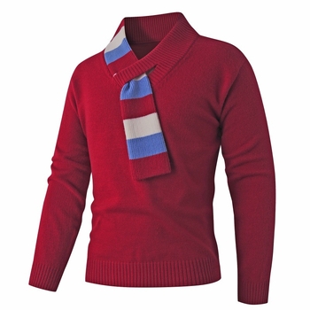 Мъжки пуловер с V-образно деколте, жакардова плетка, ръбест кант, 95% полиестер