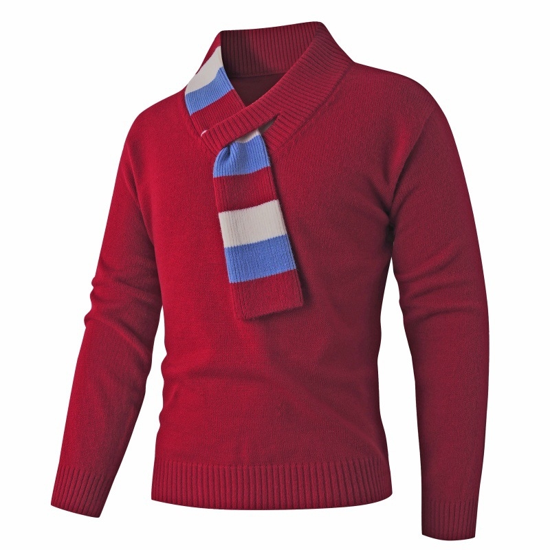 Muški džemper s V-izrezom, jacquard pletenje, ribirani rub, 95% poliester