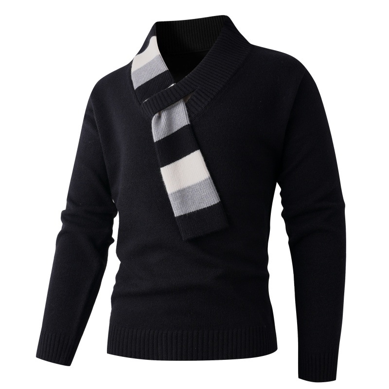 Muški džemper s V-izrezom, jacquard pletenje, ribirani rub, 95% poliester