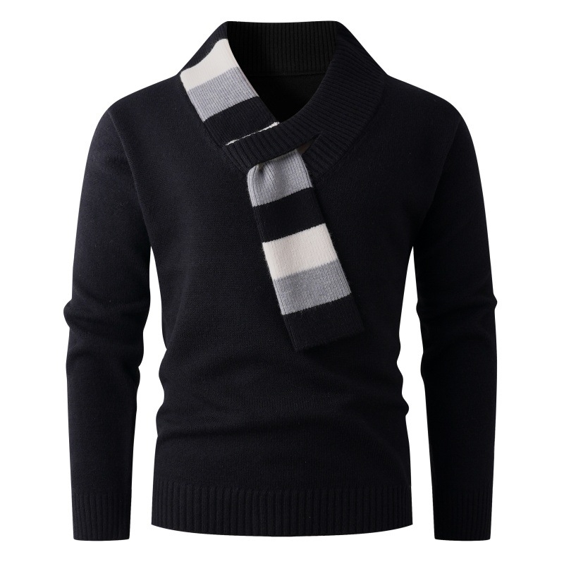 Muški džemper s V-izrezom, jacquard pletenje, ribirani rub, 95% poliester