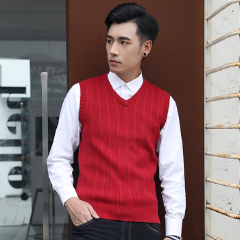 Ανδρικό πλεκτό γιλέκο χωρίς μανίκια με V-λαιμό, στενή γραμμή, 100% βαμβάκι, φθινόπωρο