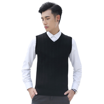 Ανδρικό πλεκτό γιλέκο χωρίς μανίκια με V-λαιμό, στενή γραμμή, 100% βαμβάκι, φθινόπωρο