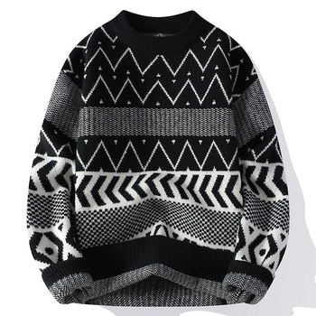 Свитер - корейски стил, свободен силует, кръгло деколте, дебел трикотаж, 100% вискоза