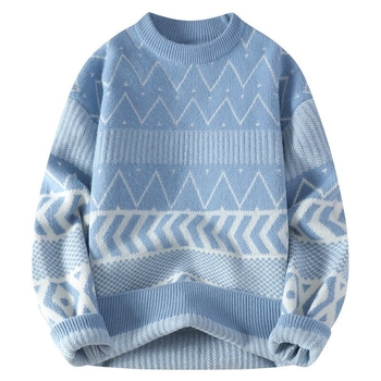 Свитер - корейски стил, свободен силует, кръгло деколте, дебел трикотаж, 100% вискоза