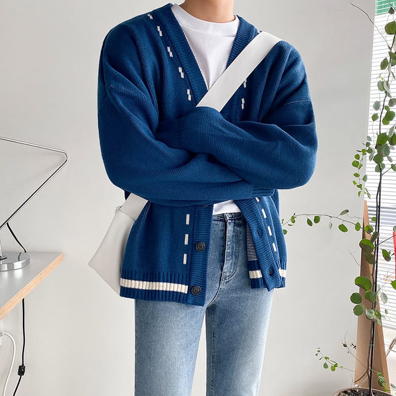 MYQ kardigan džemper za muškarce – proljetno-jesenski model, širok kroj, korejski stil mode, par džemper