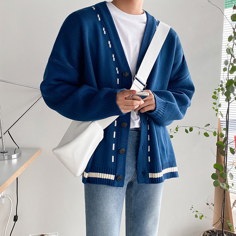 MYQ kardigan džemper za muškarce – proljetno-jesenski model, širok kroj, korejski stil mode, par džemper