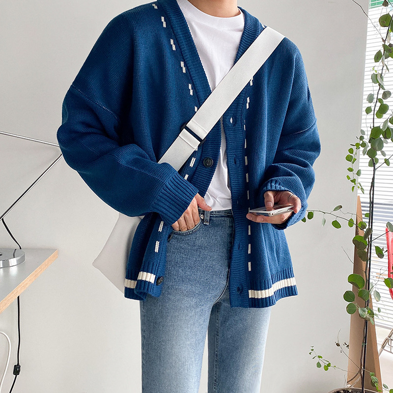 MYQ kardigan džemper za muškarce – proljetno-jesenski model, širok kroj, korejski stil mode, par džemper