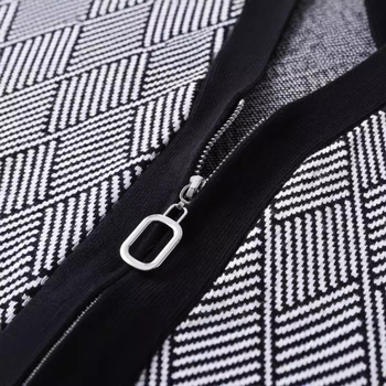 Мъжки плетен кардиган с цип, дизайн в блокове, дълги ръкави, яка тип ревера, джобове, декоративни копчета, жакардова плетка, есен 2024