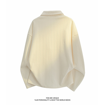 Суитшърт/флийсов пуловер с яка лапел, жакардова плетка, райе, свободна кройка, дълъг ръкав