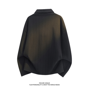 Суитшърт/флийсов пуловер с яка лапел, жакардова плетка, райе, свободна кройка, дълъг ръкав