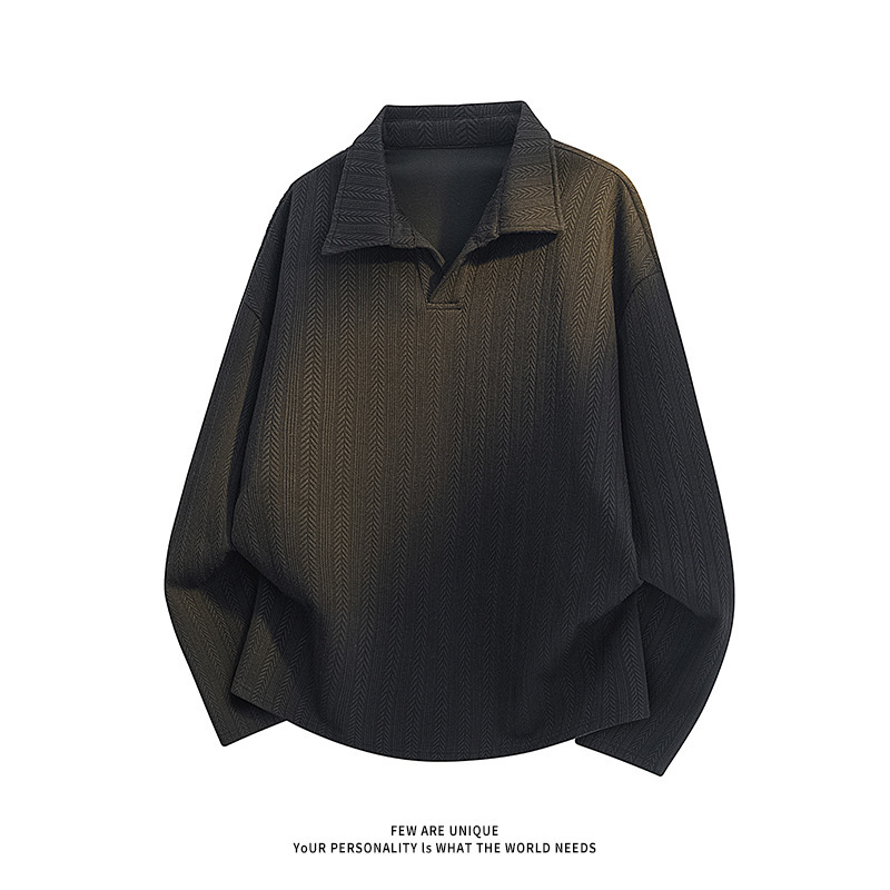 Džemper/fleks džemper s ovratnikom lapel, Jacquard pletenina, prugasti uzorak, širok kroj, dugi rukavi