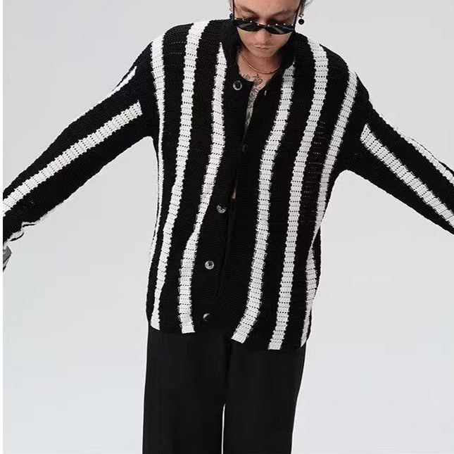 Ζακέτα-πουλόβερ με V-λαιμό, ζακάρντ πλέξιμο, χαλαρή γραμμή, μακριά μανίκια, μείγμα ακρυλικού και πολυεστέρα