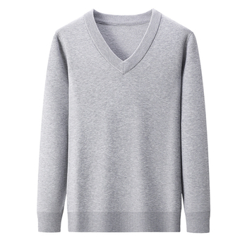 Ανδρικό πουλόβερ μαλλιού με V-λαιμό, παχύ πλέξιμο, μαλλί 30–35% με ακρυλικό, στενή γραμμή, μεσαίο μήκος 65–80 εκ