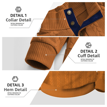 Суитшърт с яка стойка, копчета отпред, жакардова плетка, полиестер 95% смес, дълги ръкави