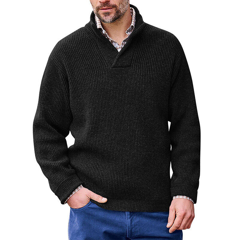 Pulover tricotat cu decolteu în V, croi lejer, mâneci lungi, bordură ribată, 100% acril