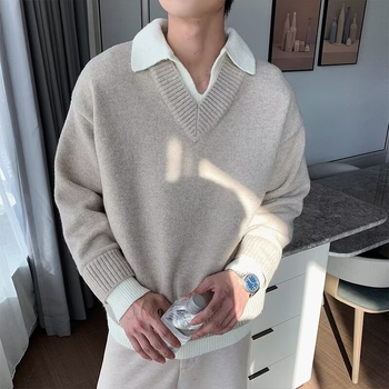 Плетен пуловер, свободна кройка, дълги ръкави, смес от полиестер, зимен сезон 2025