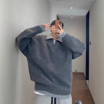 Плетен пуловер, свободна кройка, дълги ръкави, смес от полиестер, зимен сезон 2025