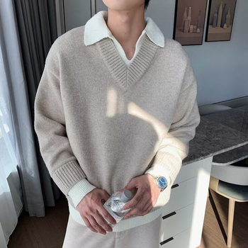 Плетен пуловер, свободна кройка, дълги ръкави, смес от полиестер, зимен сезон 2025