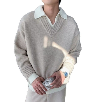Плетен пуловер, свободна кройка, дълги ръкави, смес от полиестер, зимен сезон 2025