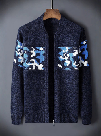 Плетен кардиган с дизайн на цветови блокове, тясна кройка, кръгло деколте, дълги ръкави, жакардова полиестрова тъкан, есен 2023, за младежи