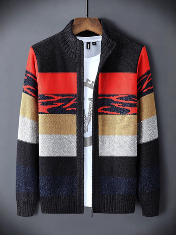 Ежедневен плетен кардиган със стойкова яка, дълги ръкави, полиестерна плетка, есен 2023