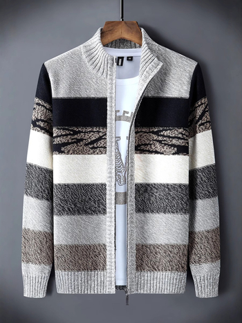 Ежедневен плетен кардиган със стойкова яка, дълги ръкави, полиестерна плетка, есен 2023