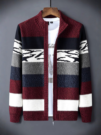 Ежедневен плетен кардиган със стойкова яка, дълги ръкави, полиестерна плетка, есен 2023