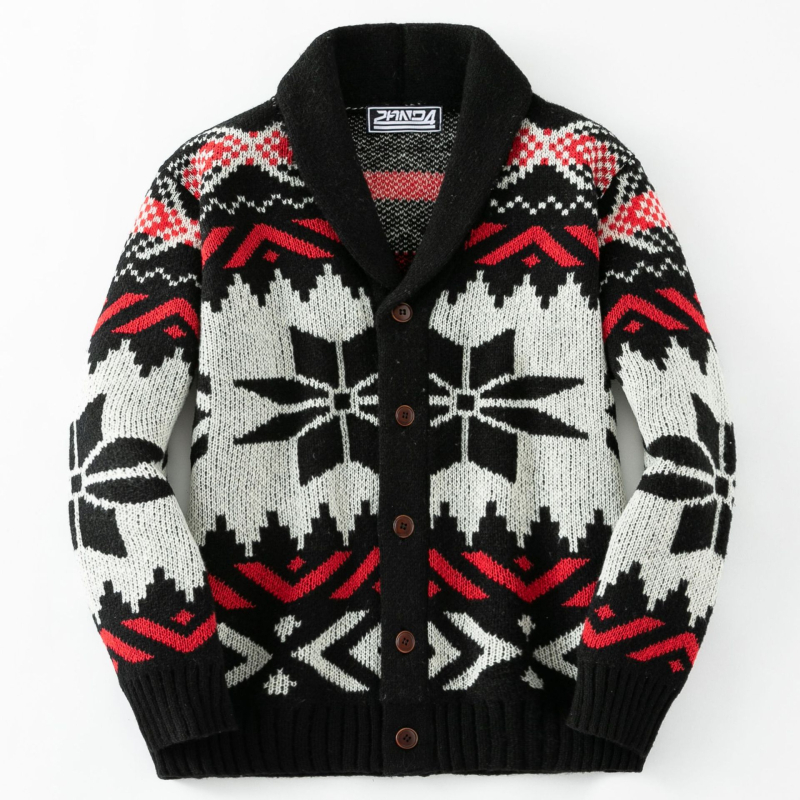 Muški kardigan od jacquard pletenine, debeli zimski model, ravni kroj, 100% poliester