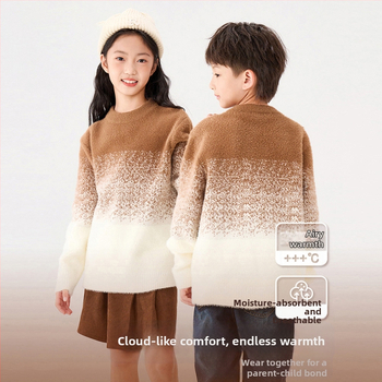 Παιδικό πουλόβερ: διαβαθμισμένο βελούδο μίνκ, παχύ πλέξιμο, στρογγυλό λαιμό, μακριά μανίκια, μοτίβο με πουά (8+ ετών, χειμώνας/φθινόπωρο)