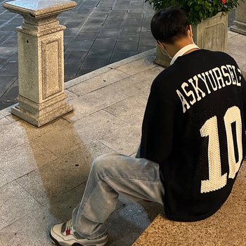 Пуловер със свободна кройка, кръгло деколте, дупчеста плетка, дълги ръкави, 95% памук, висок стрийт стил, за тийнейджъри през есента