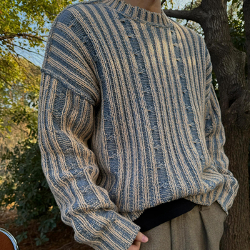 Пуловер трикотаж, корейски стил, свободна кройка, обло деколте, дълги ръкави, памук