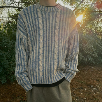 Пуловер трикотаж, корейски стил, свободна кройка, обло деколте, дълги ръкави, памук