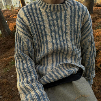 Пуловер трикотаж, корейски стил, свободна кройка, обло деколте, дълги ръкави, памук