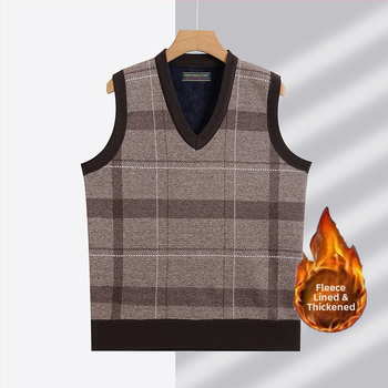 Πλεκτό γιλέκο με V-λαιμό, επενδυμένο φλίς, παχιά μόνωση, 100% πολυεστέρας