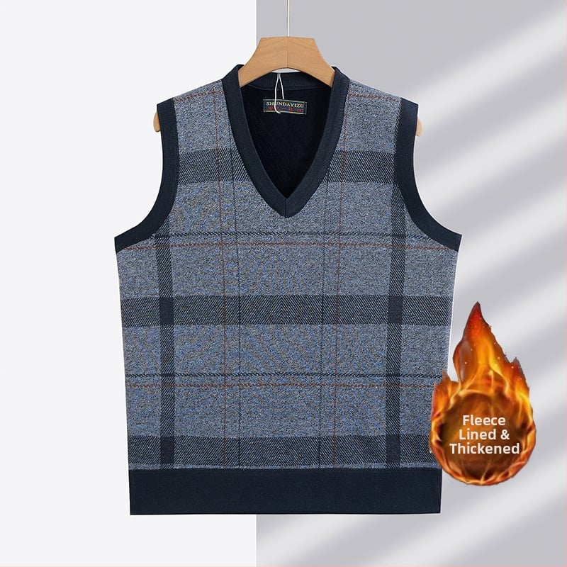 Πλεκτό γιλέκο με V-λαιμό, επενδυμένο φλίς, παχιά μόνωση, 100% πολυεστέρας