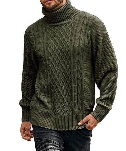 Pulover masculin cu guler înalt, tricot jacquard, 100% acrilic, mâneci lungi, material ce evacuează umezeala