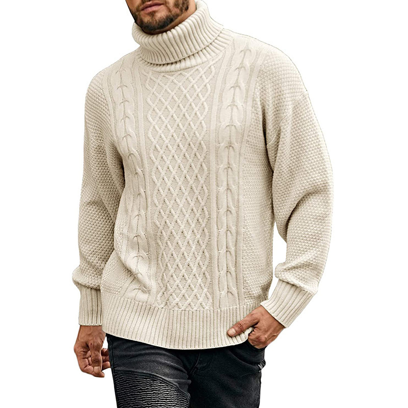 Pulover masculin cu guler înalt, tricot jacquard, 100% acrilic, mâneci lungi, material ce evacuează umezeala