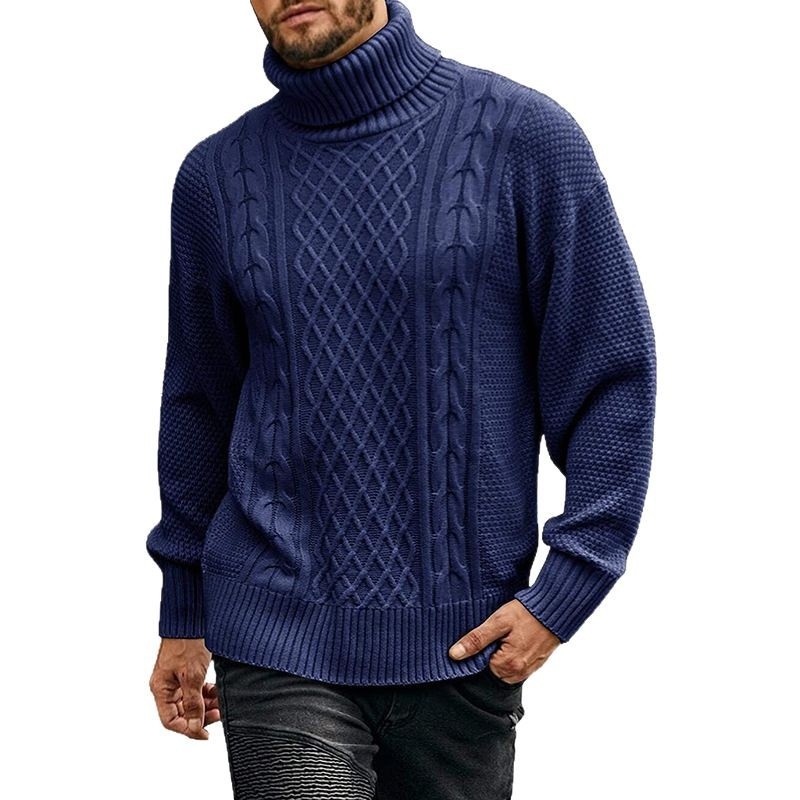 Pulover masculin cu guler înalt, tricot jacquard, 100% acrilic, mâneci lungi, material ce evacuează umezeala