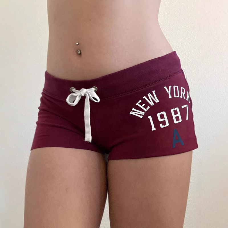 Șorturi casual pentru femei, talie joasă, șiret, imprimeu cu blocuri de culoare, lungime 3/4, material Air Layer