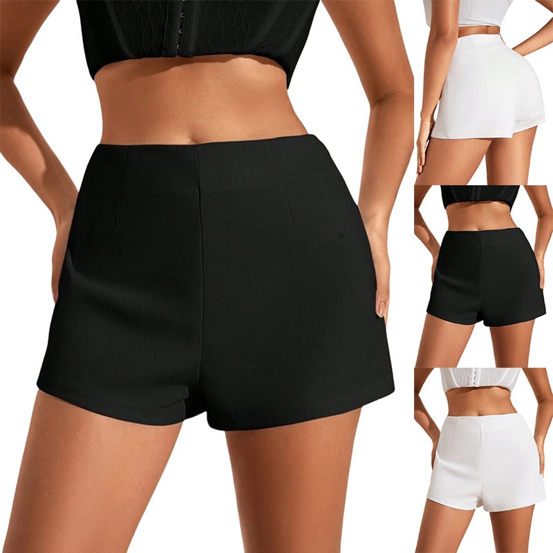 Дамски къси панталони с висока талия, еластичен полиестер/спандекс, дължина три четвърти, права кройка, панелно колажно оформление