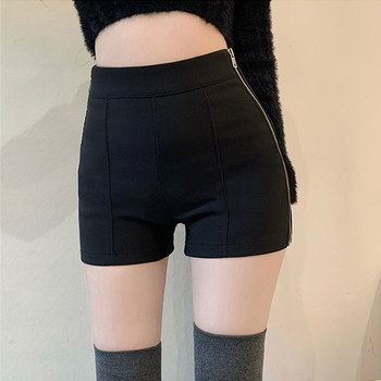 Дамски панталон с висока талия, прав крак, дължина три четвърти, спандексова смес, до 30% съдържание на спандекс, с цип