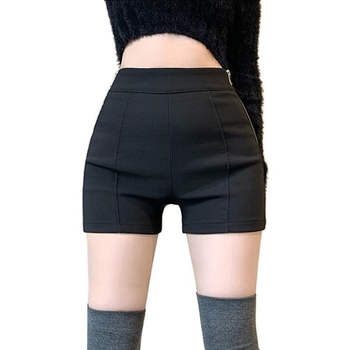 Дамски панталон с висока талия, прав крак, дължина три четвърти, спандексова смес, до 30% съдържание на спандекс, с цип