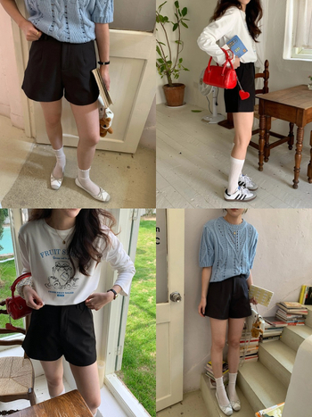 A-линия суит шорти, висока талия, прав силует, три четвърти дължина, полиестрова тъкан