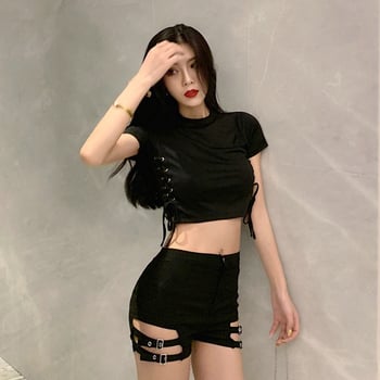 Къси панталони с висока талия, еластични, полиестер, микроеластичност, японско-корейски стил свободно облекло (Есен 2024)