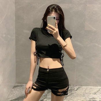 Къси панталони с висока талия, еластични, полиестер, микроеластичност, японско-корейски стил свободно облекло (Есен 2024)