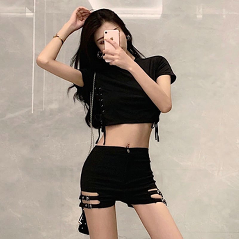 Къси панталони с висока талия, еластични, полиестер, микроеластичност, японско-корейски стил свободно облекло (Есен 2024)