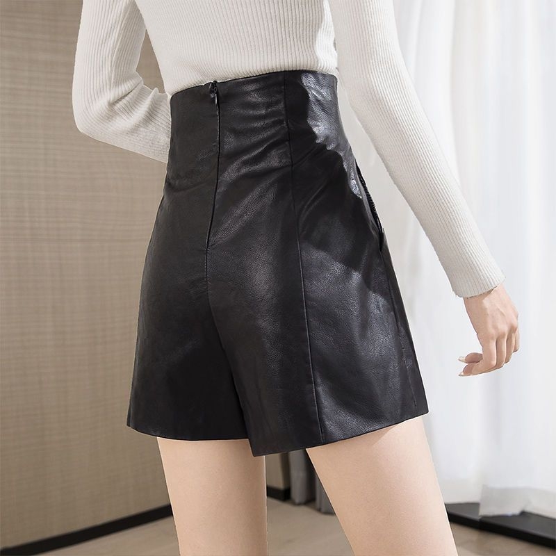 Γυναικείοι PU δερμάτινοι παντελόνες με ψηλή μέση, Α-γραμμή, ύφασμα πολυεστερικού ινώματος, μέτριο πάχος, περιεκτικότητα 50-70%, Άνοιξη 2024