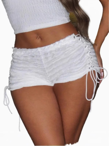 Дамски къси пижами за сън с връзка, прорезен дизайн, три четвърти дължина, ниска талия, полиестер 95%+