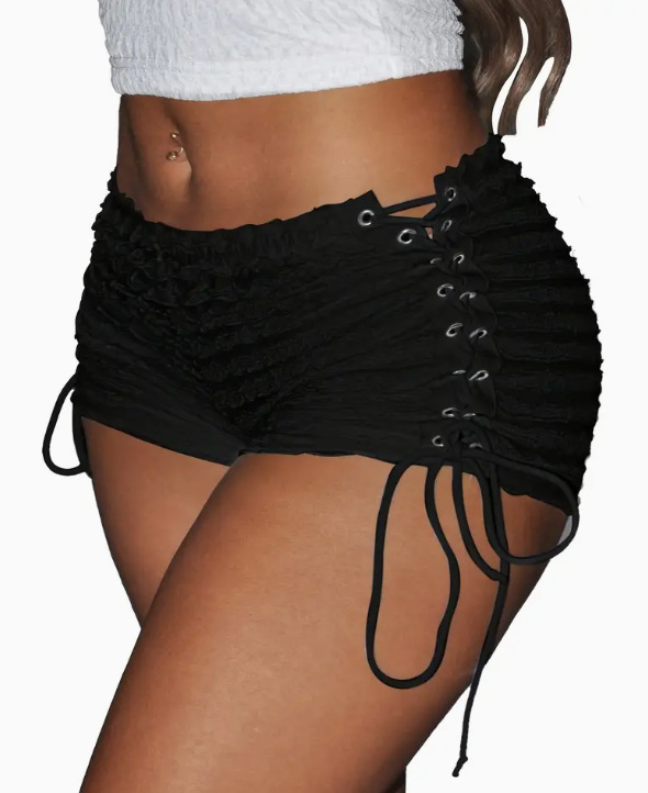 Дамски къси пижами за сън с връзка, прорезен дизайн, три четвърти дължина, ниска талия, полиестер 95%+