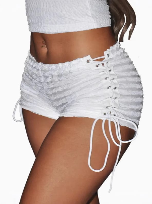 Дамски къси пижами за сън с връзка, прорезен дизайн, три четвърти дължина, ниска талия, полиестер 95%+